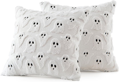 Transform Your Space with MIULEE's Adorable Ghost Throw Pillow Covers - Spooky Season Style for Sofa, Couch, and Bed - Set of 2 Plush 18X18 Inch White Cushions