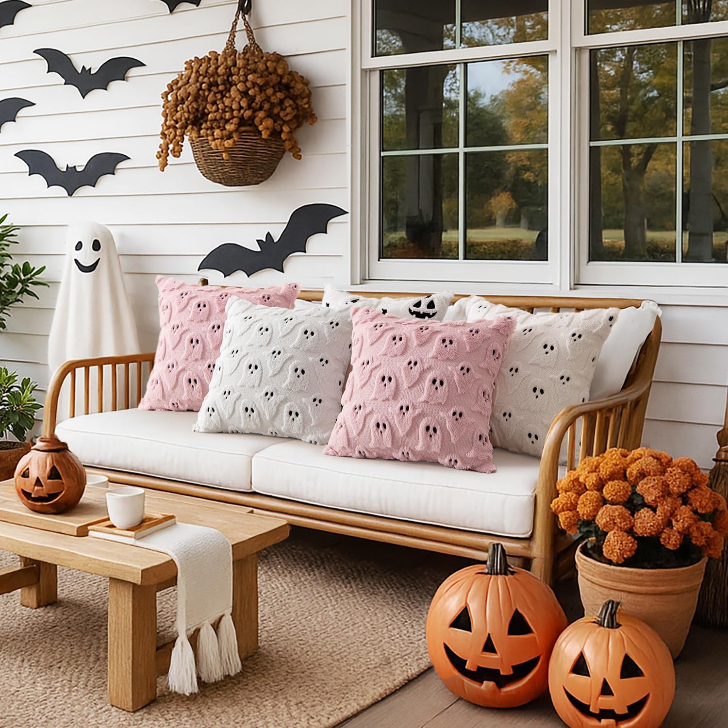 Transform Your Space with MIULEE's Adorable Ghost Throw Pillow Covers - Spooky Season Style for Sofa, Couch, and Bed - Set of 2 Plush 18X18 Inch White Cushions